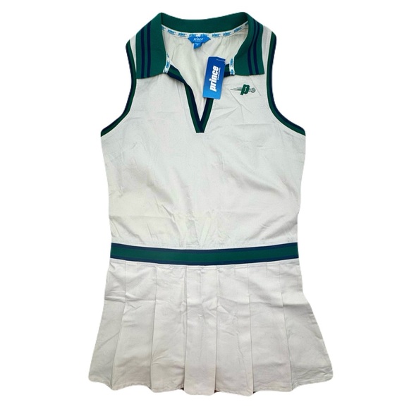 PRINCE Pickleball Sleeveless Pleated Dress Off White with Green Trim M - NWT - Picture 4 of 5